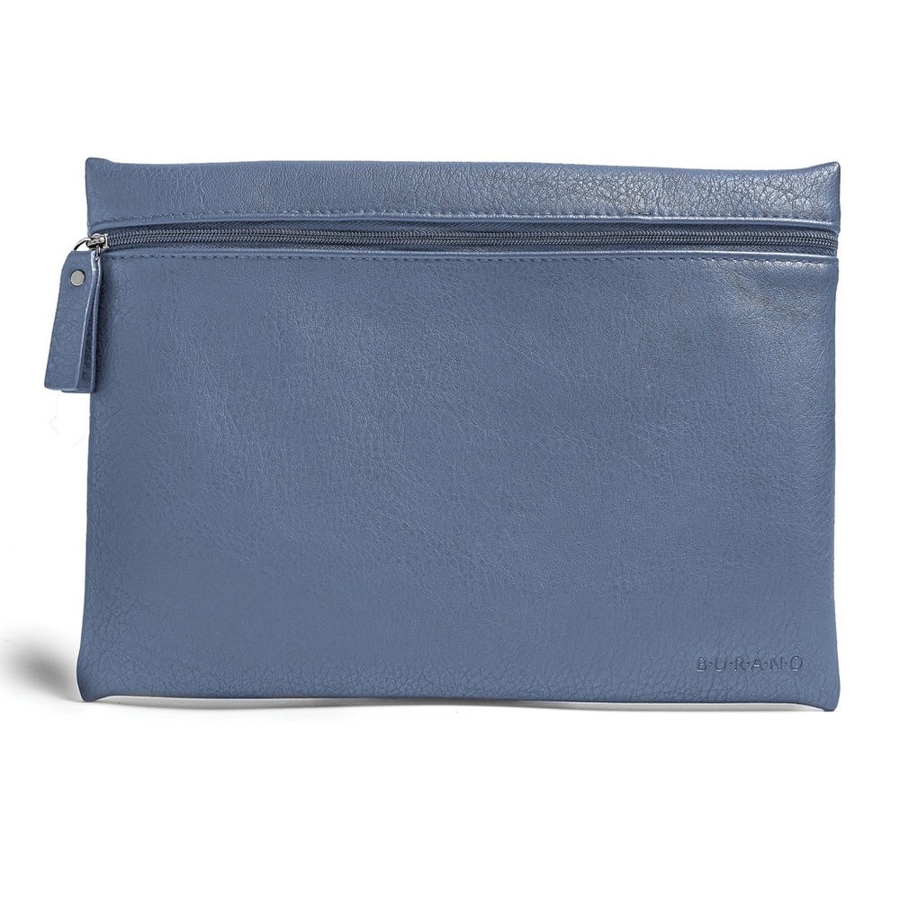 Burano Cosmetic Bag Vegan Leather Flat Zipper Pouch Denim Blue Make Up Bag